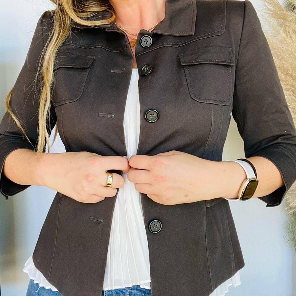 TAHARI Black Button 3/4 Sleeve Work Jacket Blazer Belted Business Casual